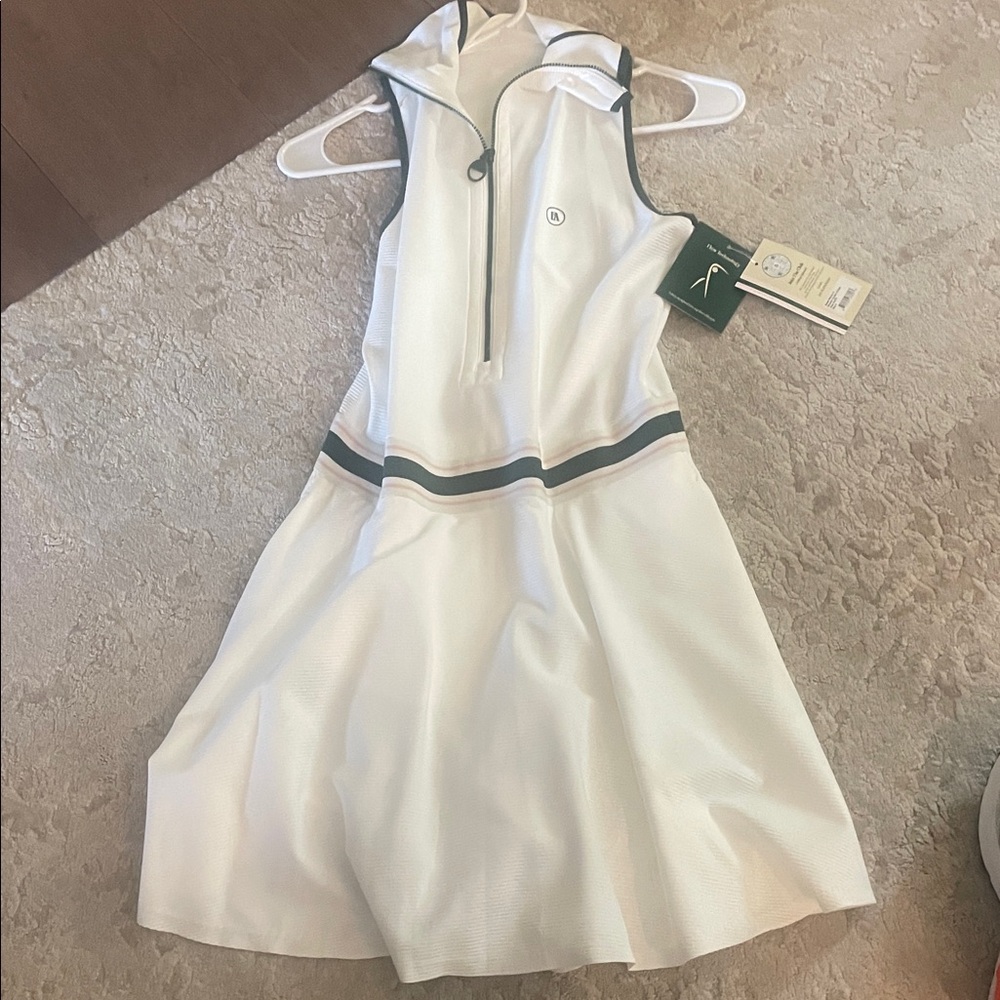 Chic White Sleeveless Dress with Striped Accents